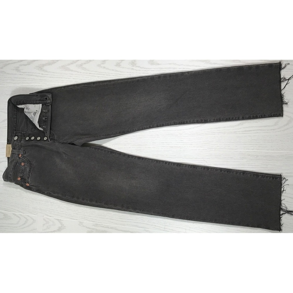 Levi's 501 Jeans Size 24 Button Fly Black Frayed 100% Cotton High Rise New